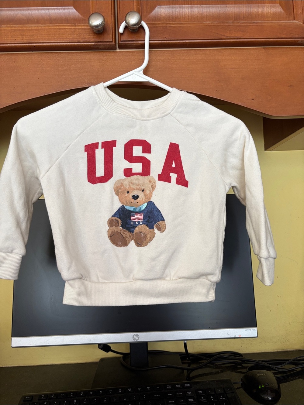 GAP Cream Sweatshirt with Red USA and Teddy Bear Graphic